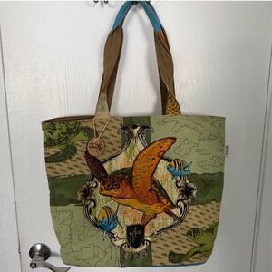 Guy Harvey Canvas Beach Bag Sun N Sand Tropical Fish Sea Turtle Zippered Tote